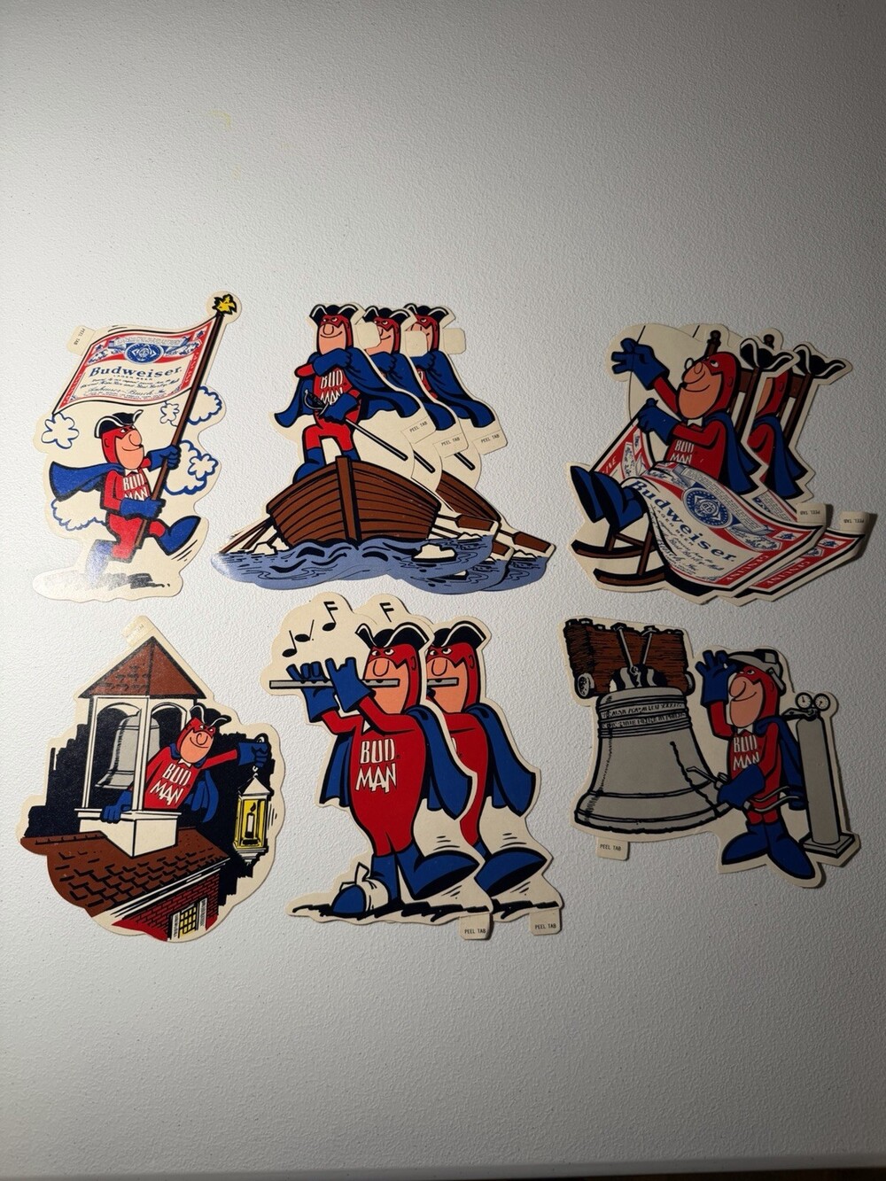 Vintage Bud Man Stickers Lot Of 10 Unused Large Decals Peel Away Breweriana
